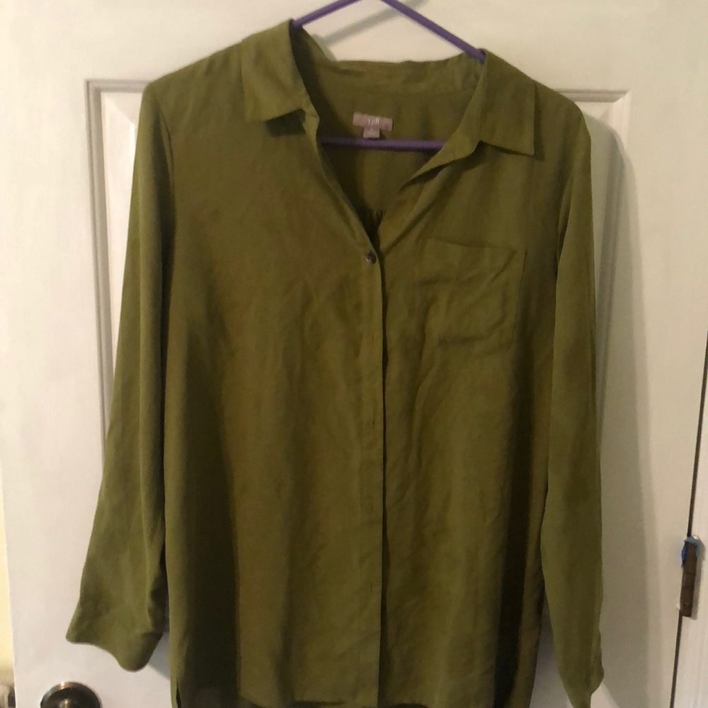 J Jill olive green silk boyfriend-style shirt M